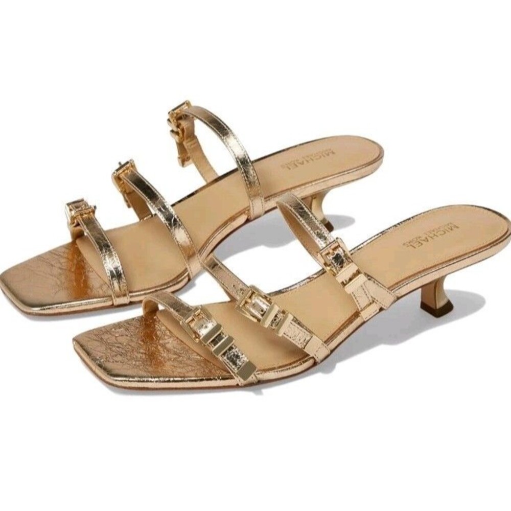Michael Kors Women's Darrington Kitten Sandals Heeled Size 10 Pale Gold Leather
